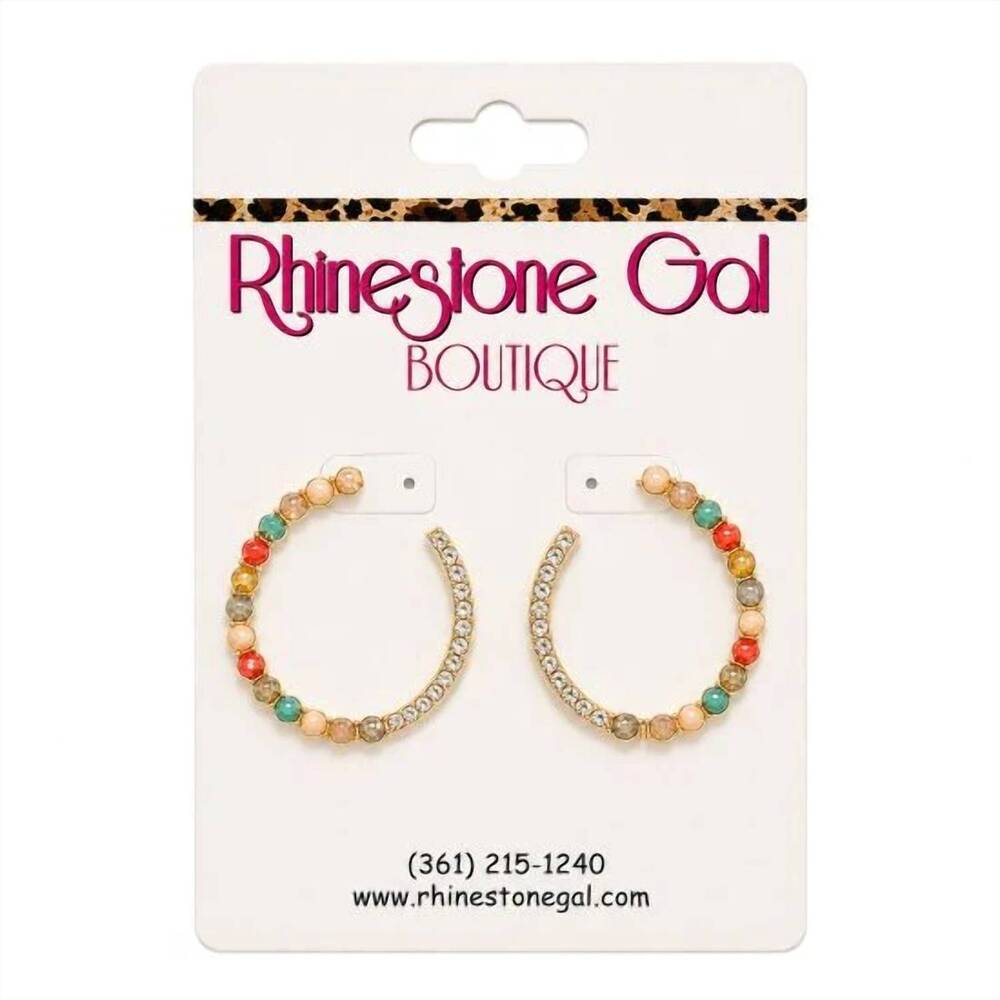 NEW MYS WHOLESALE women's rhinestone beaded hoop earrings in multi color